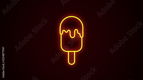 Neon Ice Cream Sign Flickering in 4K. Flashing Neon Sign Effect. A vibrant neon ice cream sign flickers like a real neon light, creating a mesmerizing glow effect.