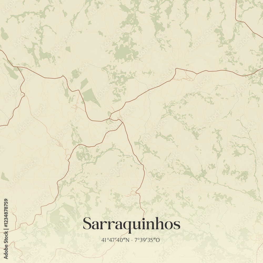 Fototapeta premium Vintage map of Sarraquinhos, Portugal. 