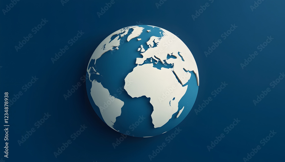 earth globe on dark blue background, flat papercut style, with white tones earth globe on dark blue background, flat papercut style, with white tones