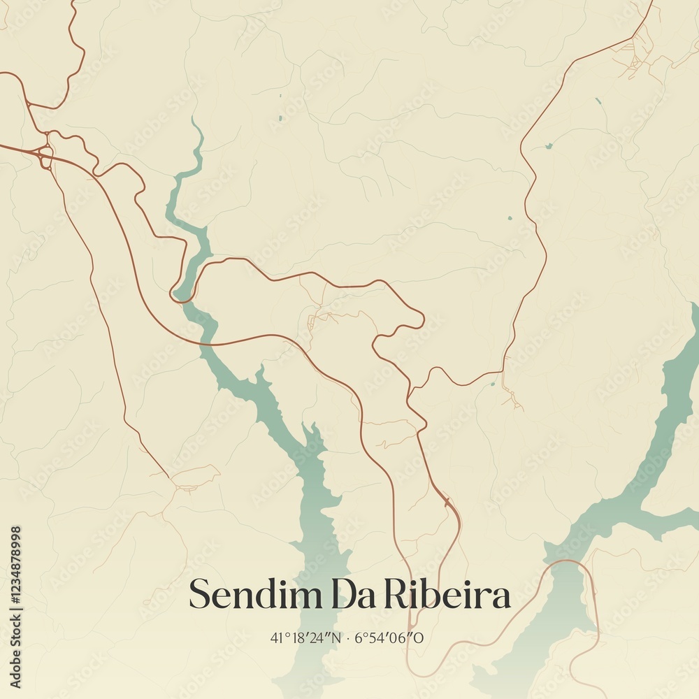 Obraz premium Vintage map of Sendim Da Ribeira, Portugal. 