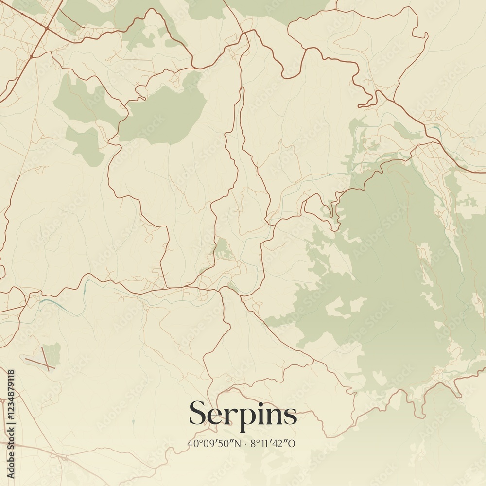 Vintage map of Serpins, Portugal.