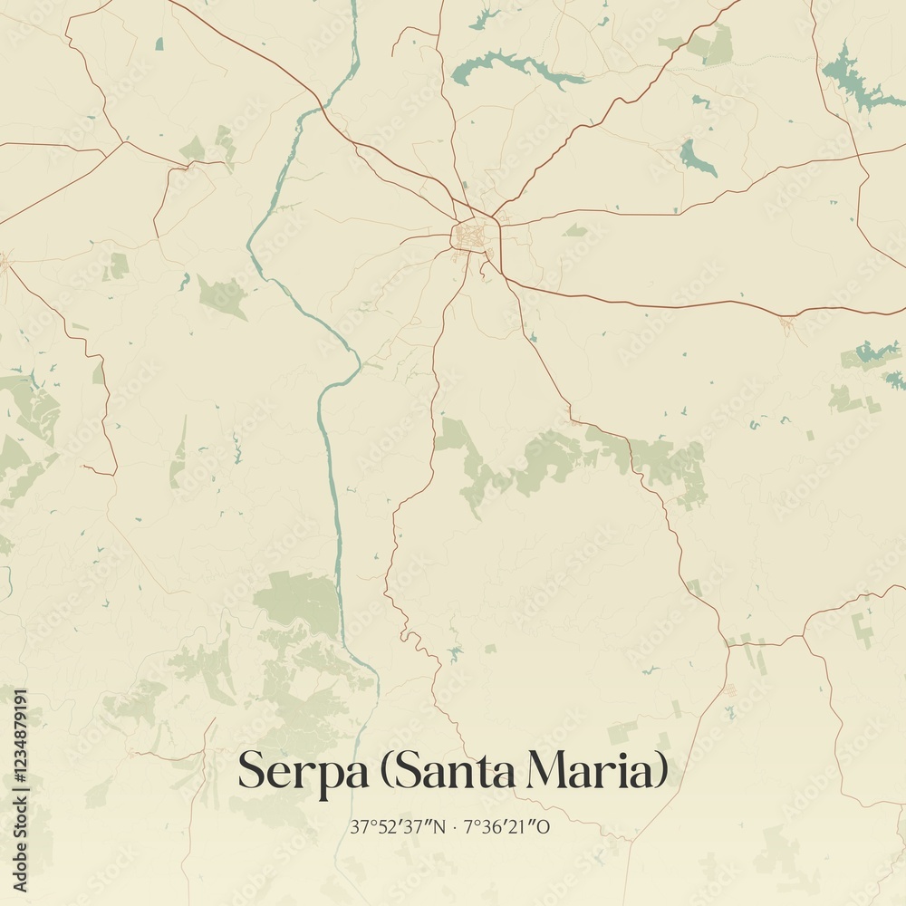Fototapeta premium Vintage map of Serpa (Santa Maria), Portugal. 