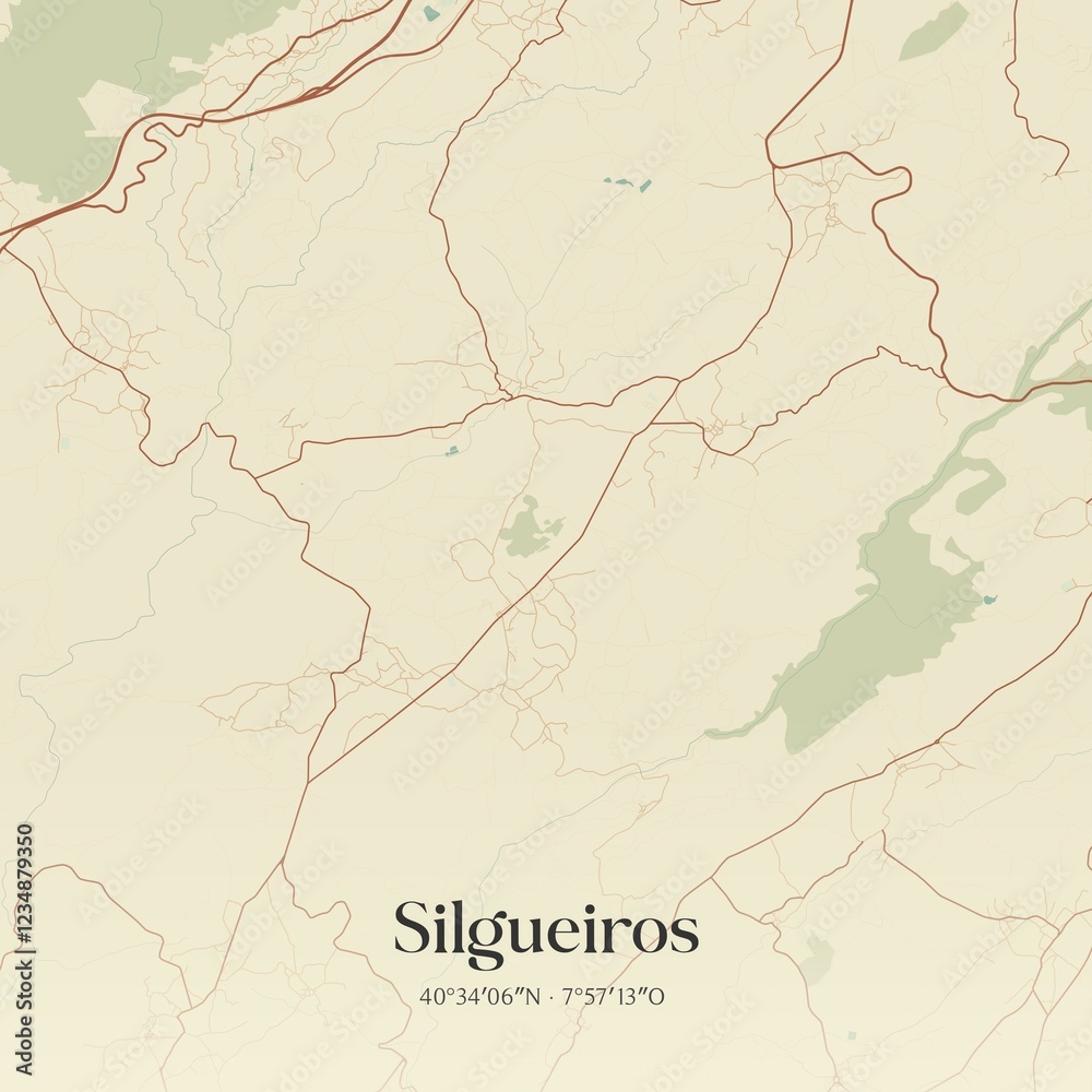 Fototapeta premium Vintage map of Silgueiros, Portugal. 
