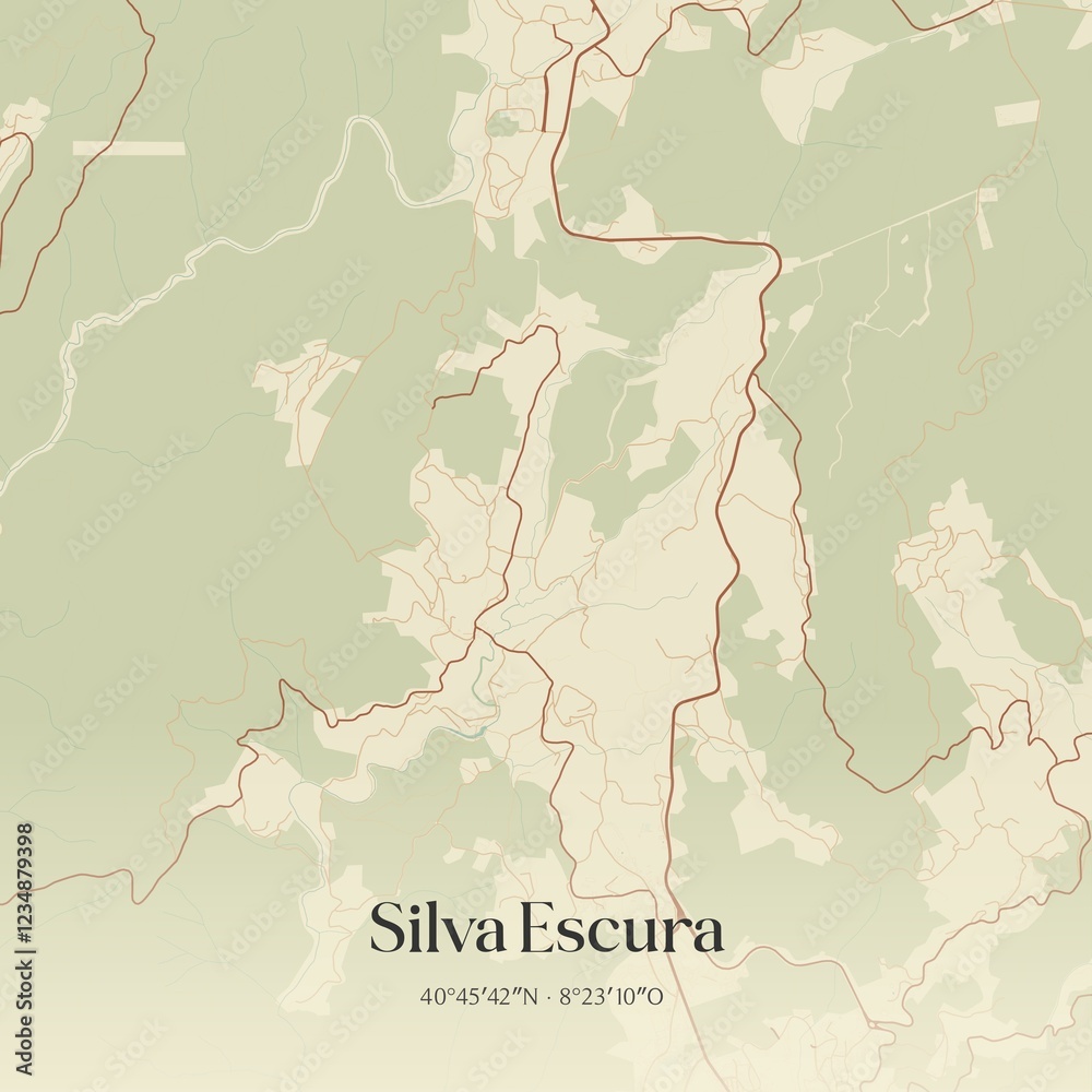Fototapeta premium Vintage map of Silva Escura, Portugal. 