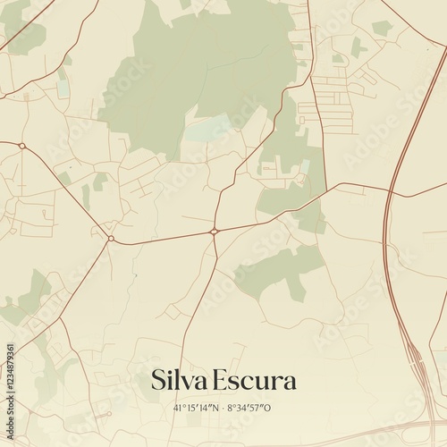 Vintage map of Silva Escura, Portugal. 
