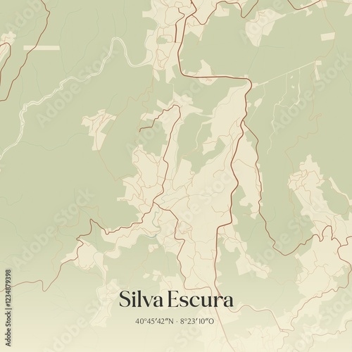 Vintage map of Silva Escura, Portugal.  photo