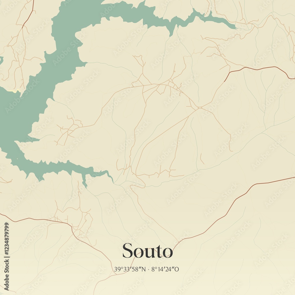 Fototapeta premium Vintage map of Souto, Portugal. 