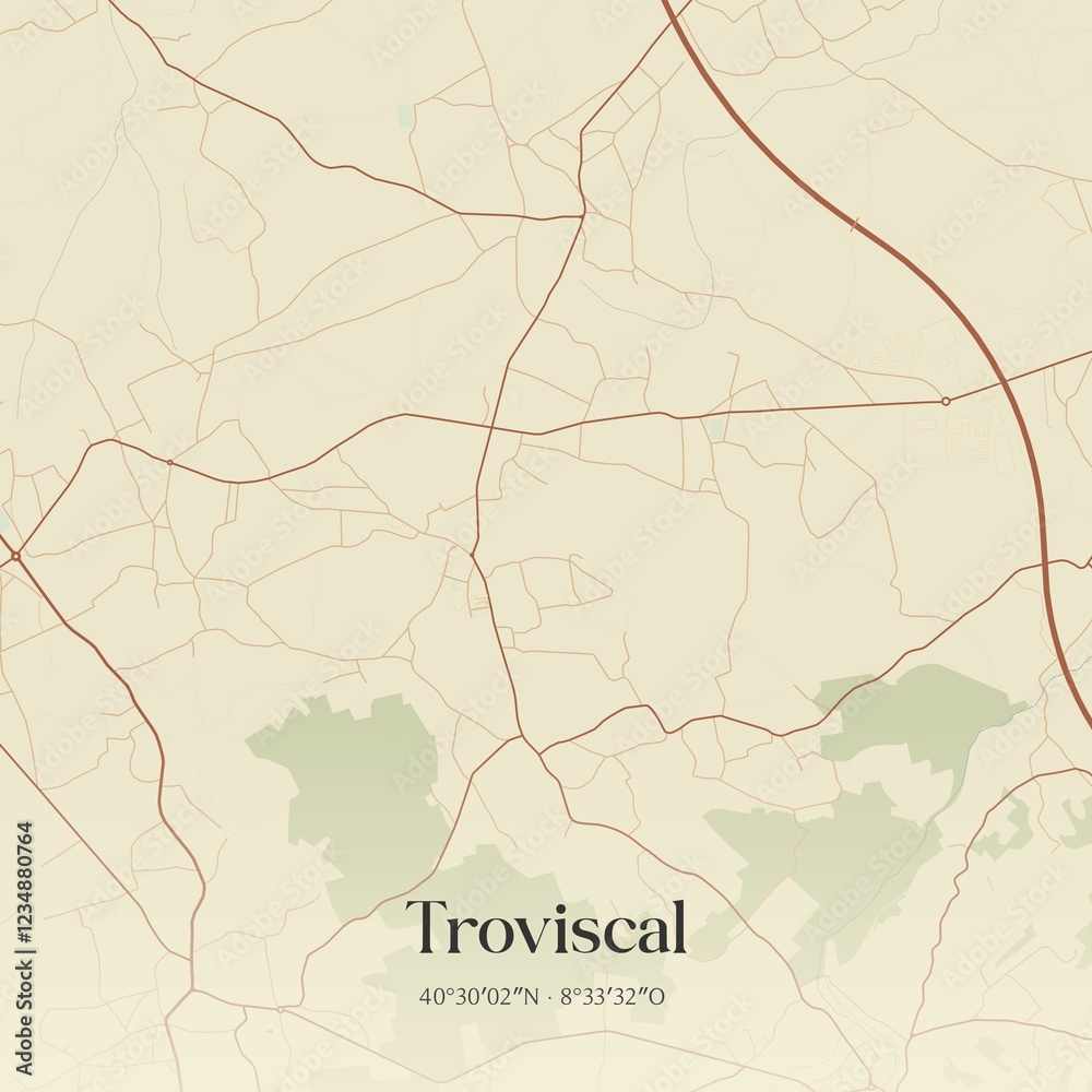 Fototapeta premium Vintage map of Troviscal, Portugal. 