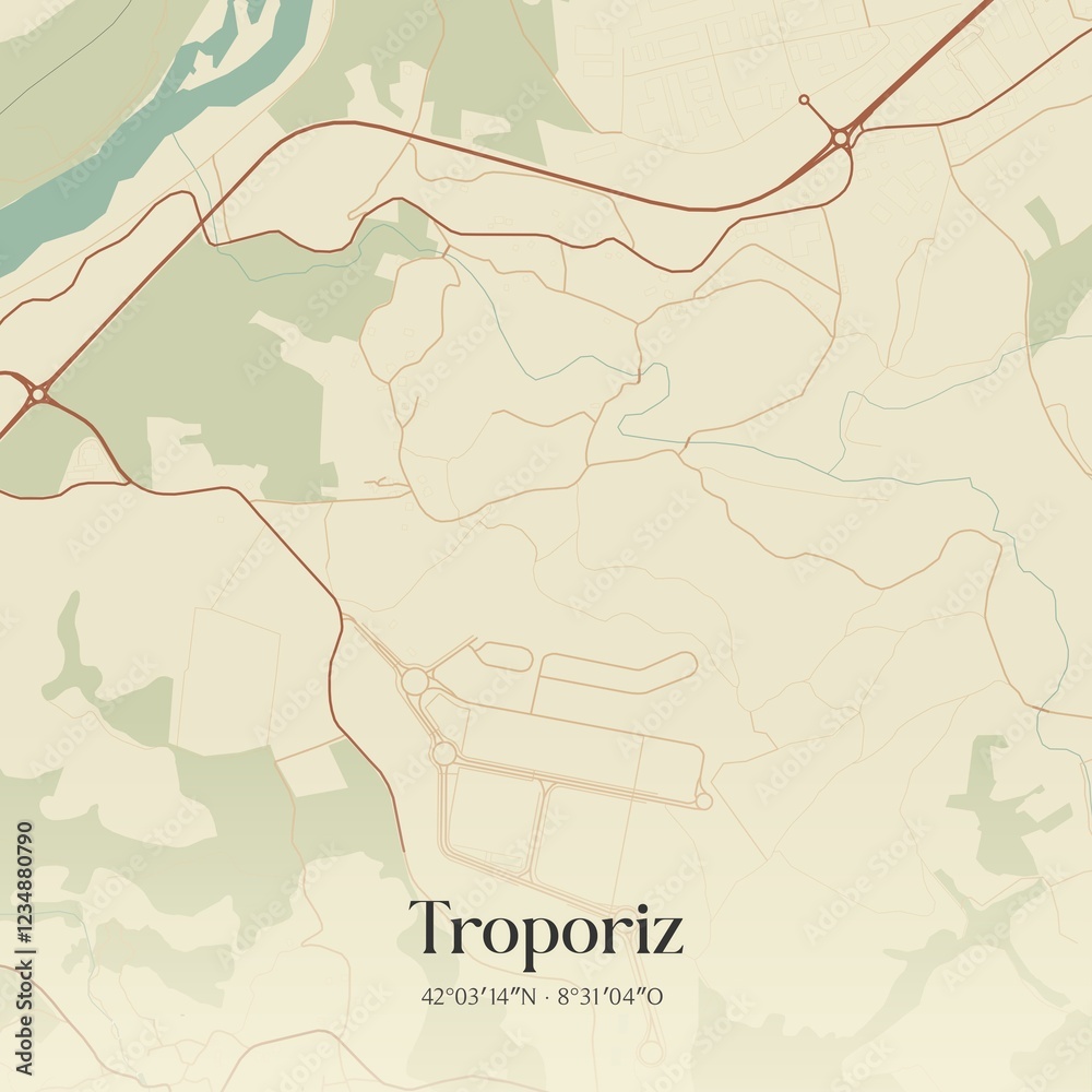 Fototapeta premium Vintage map of Troporiz, Portugal. 
