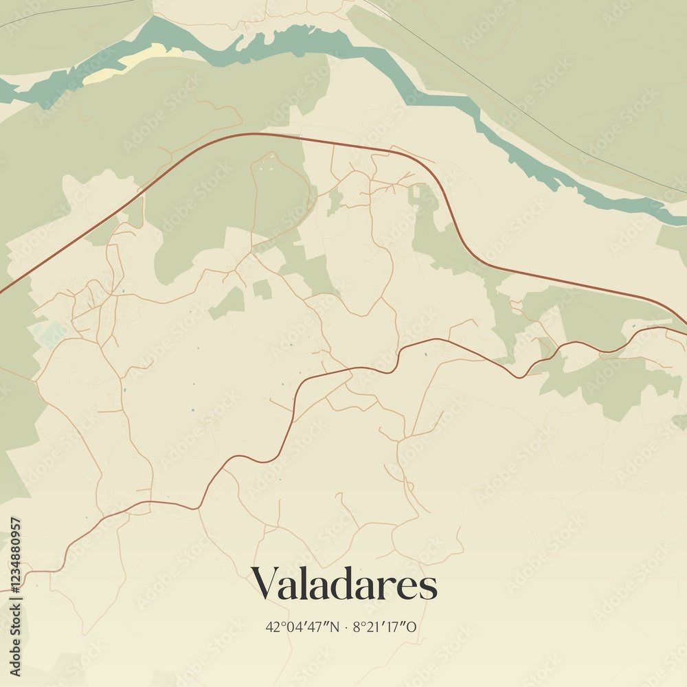 Obraz premium Vintage map of Valadares, Portugal. 