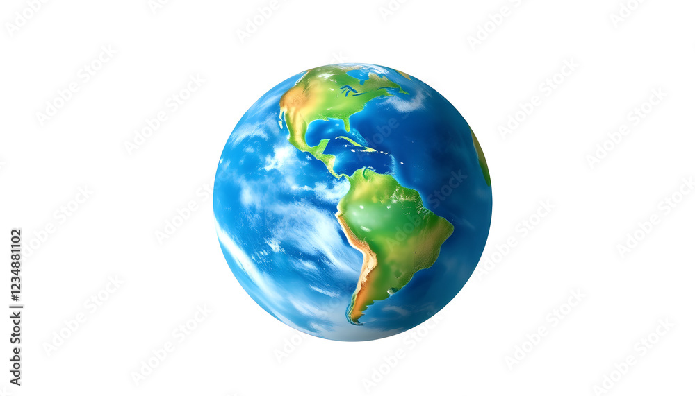 Fototapeta premium Watercolor Earth planet isolated on transparent background, smooth light, with white tones