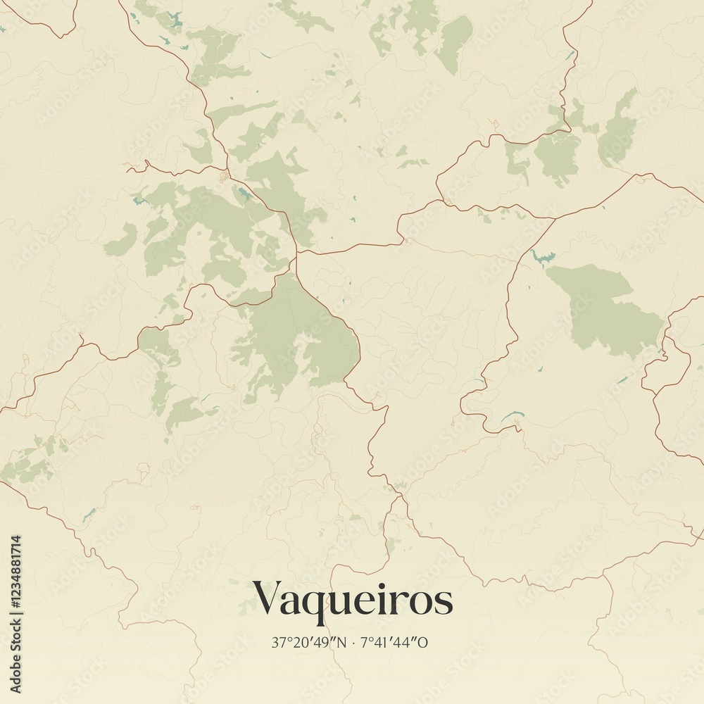 Fototapeta premium Vintage map of Vaqueiros, Portugal. 