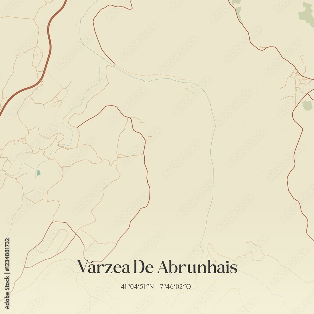 Fototapeta premium Vintage map of V�rzea De Abrunhais, Portugal. 
