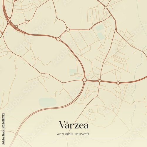 Vintage map of V�rzea, Portugal.  photo