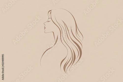 A simple vector logo depicting a woman with long hair, set against a beige background. photo