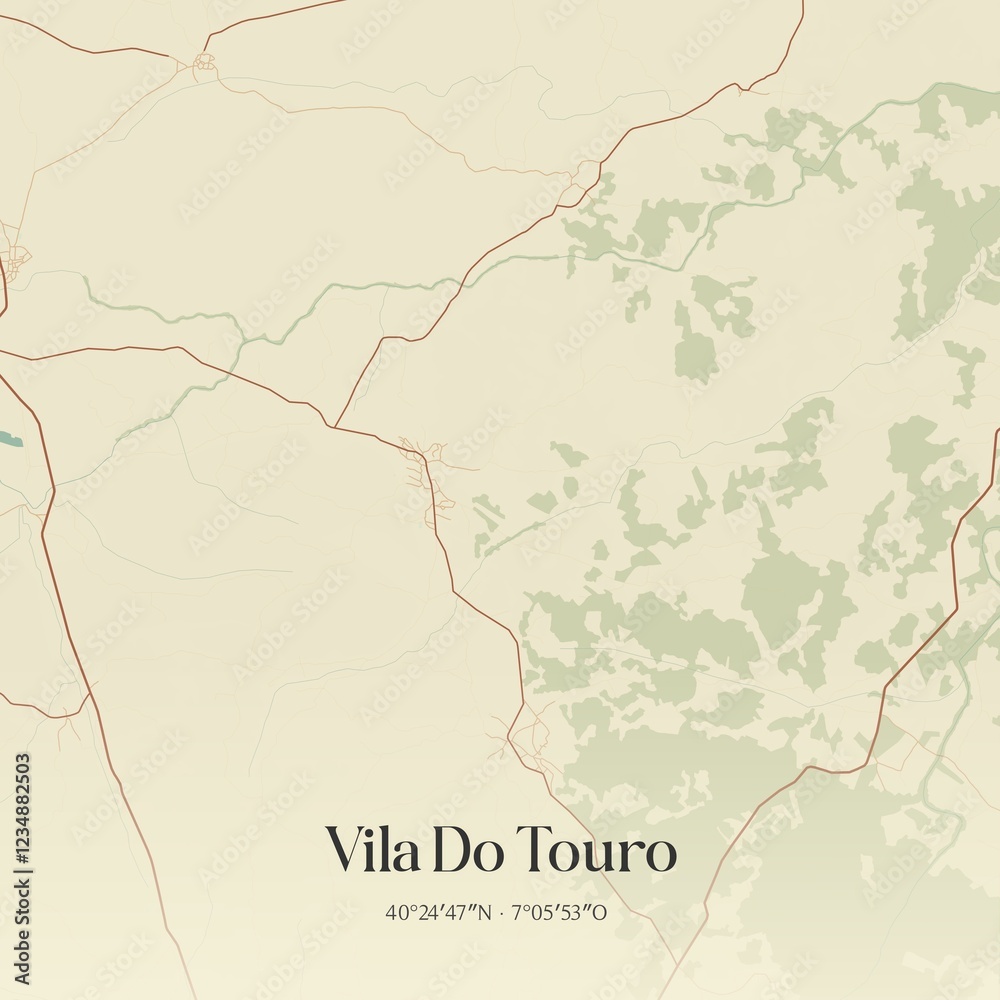 Fototapeta premium Vintage map of Vila Do Touro, Portugal. 