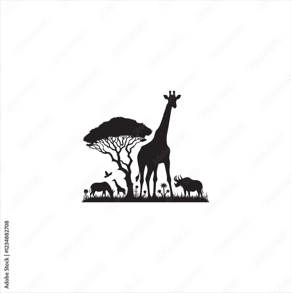 Fototapeta premium Black silhouette giraffe vector