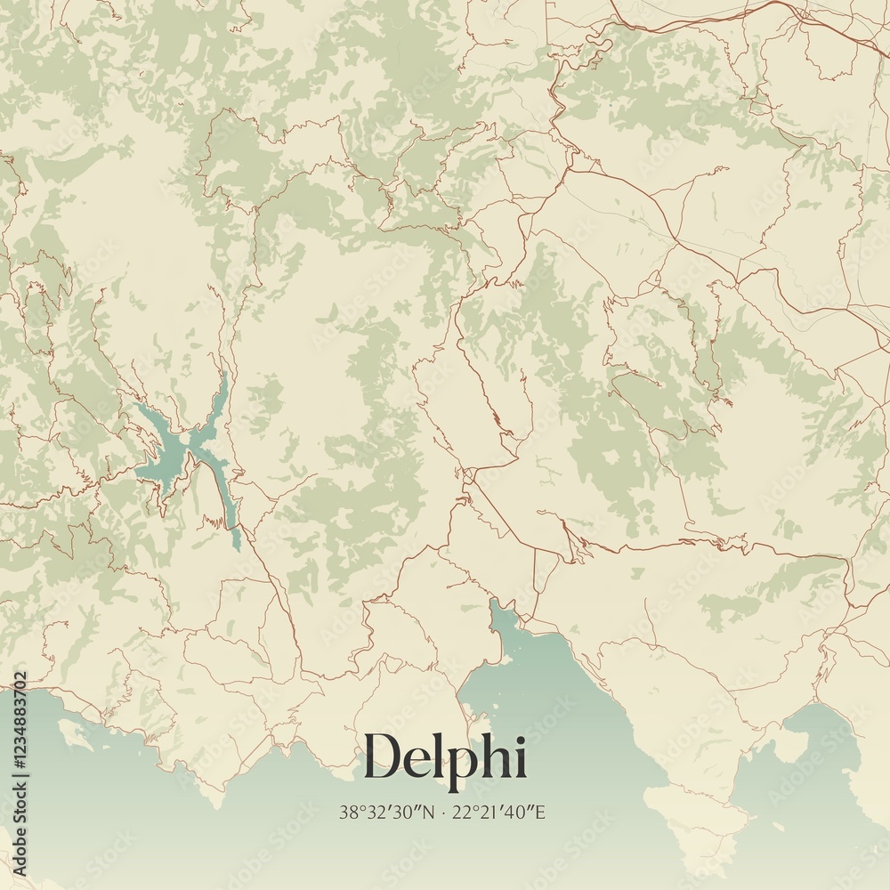 Naklejka premium Vintage map of Delphi, Greece.