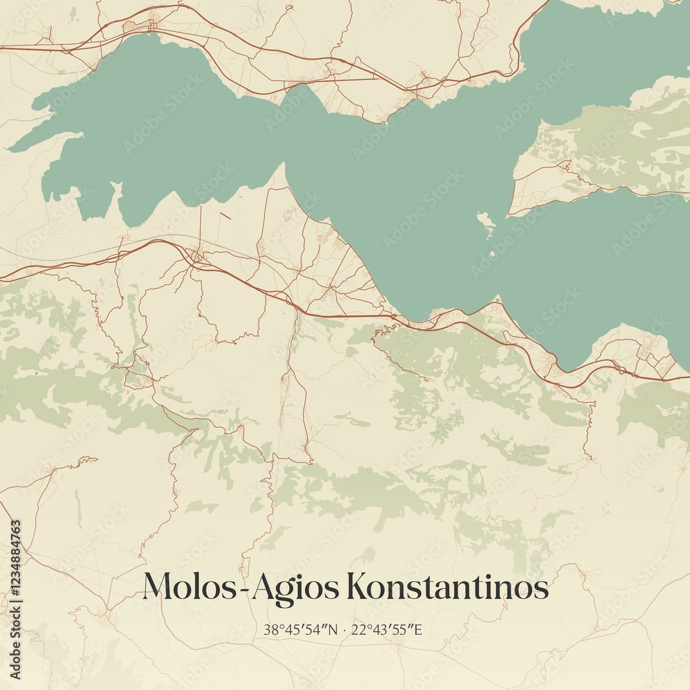 Fototapeta premium Vintage map of Molos-Agios Konstantinos, Greece.
