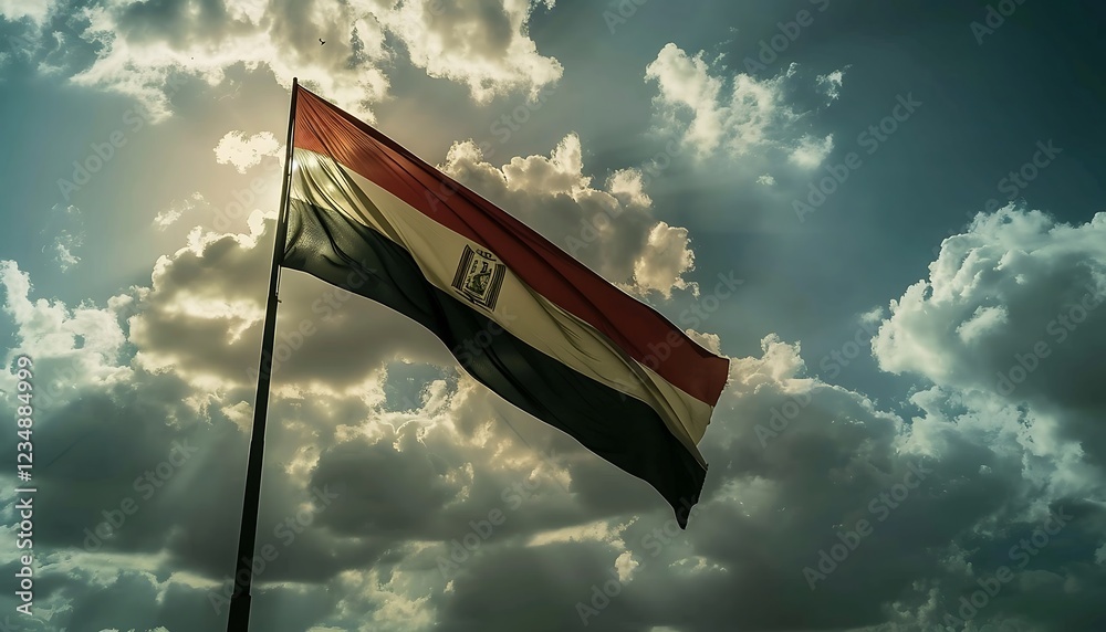 custom made wallpaper toronto digitalEgyptian flag waving in the wind against a blue sky with white clouds