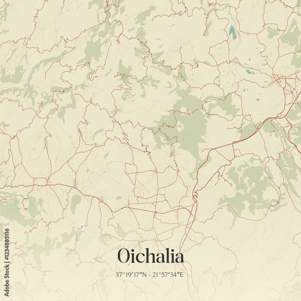 Fototapeta premium Vintage map of Oichalia, Greece.