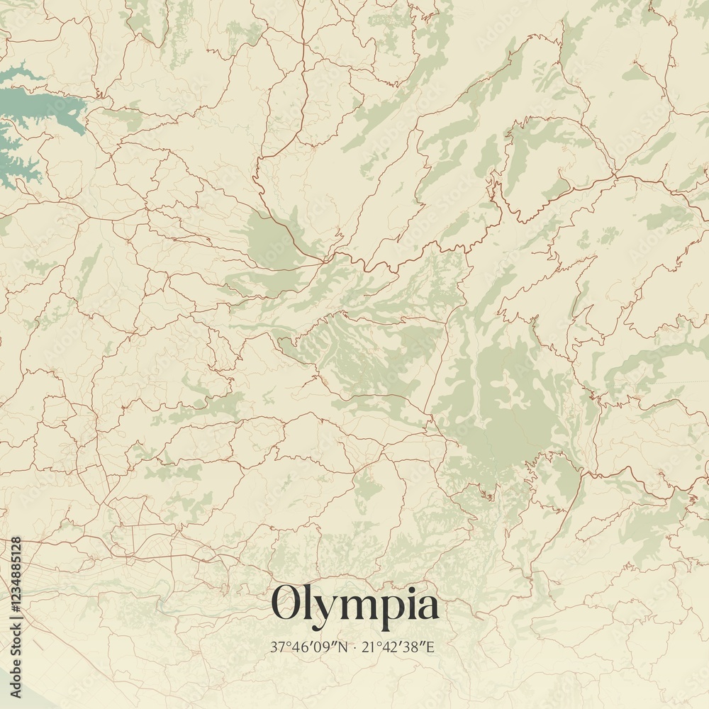 Naklejka premium Vintage map of Olympia, Greece.