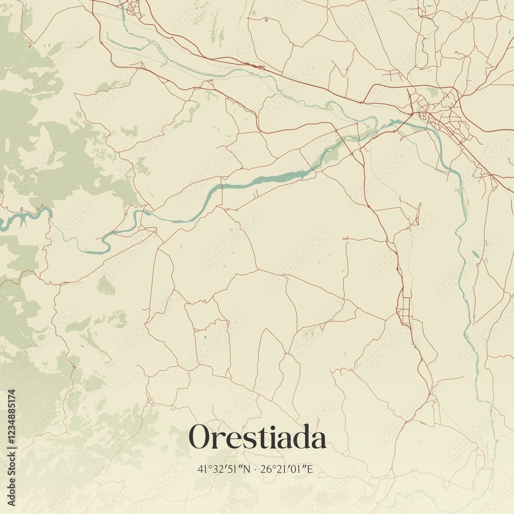 Fototapeta premium Vintage map of Orestiada, Greece.