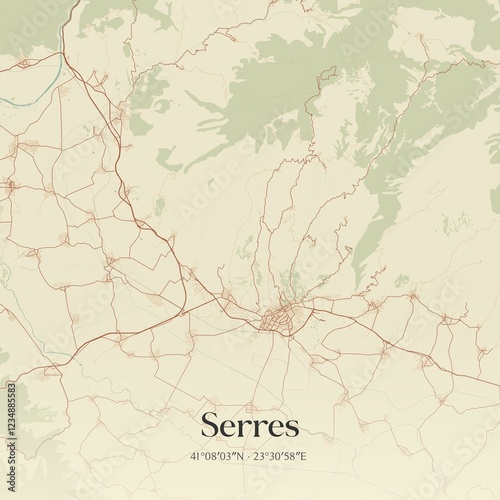 Fototapeta Naklejka Na Ścianę i Meble -  Vintage map of Serres, Greece.