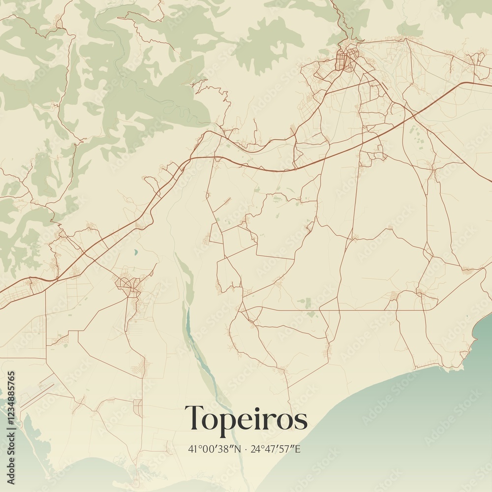 Obraz premium Vintage map of Topeiros, Greece.