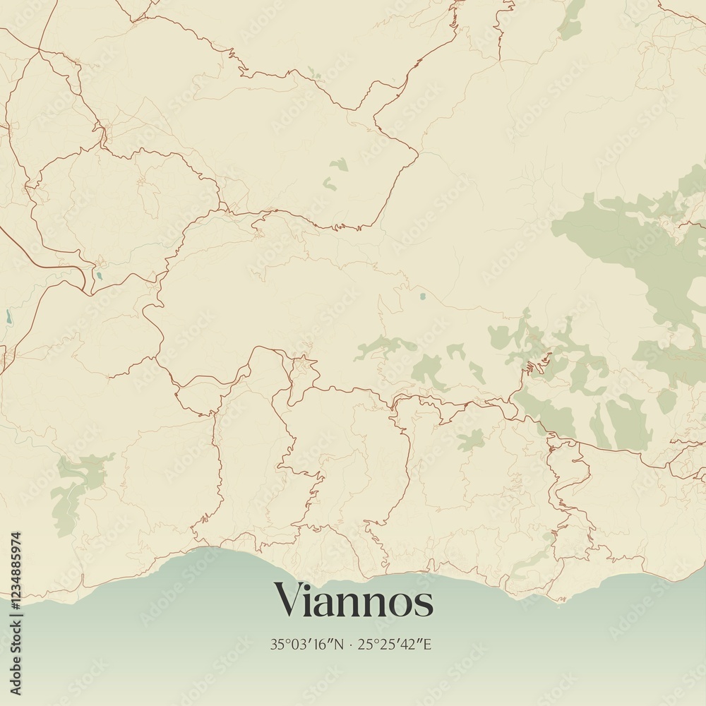 Fototapeta premium Vintage map of Viannos, Greece.