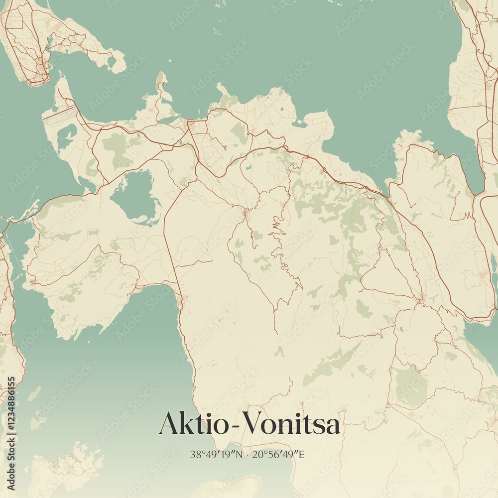 Naklejka premium Vintage map of Aktio-Vonitsa, Greece.