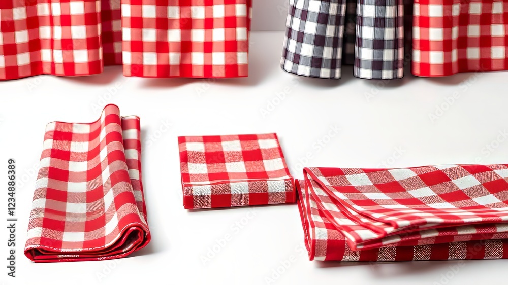 Red Checkered Kitchen Napkins - Folded, Isolated, Clipping Path, Banner Design Red Checkered Kitchen Napkins - Folded, Isolated, Clipping Path, Banner Design