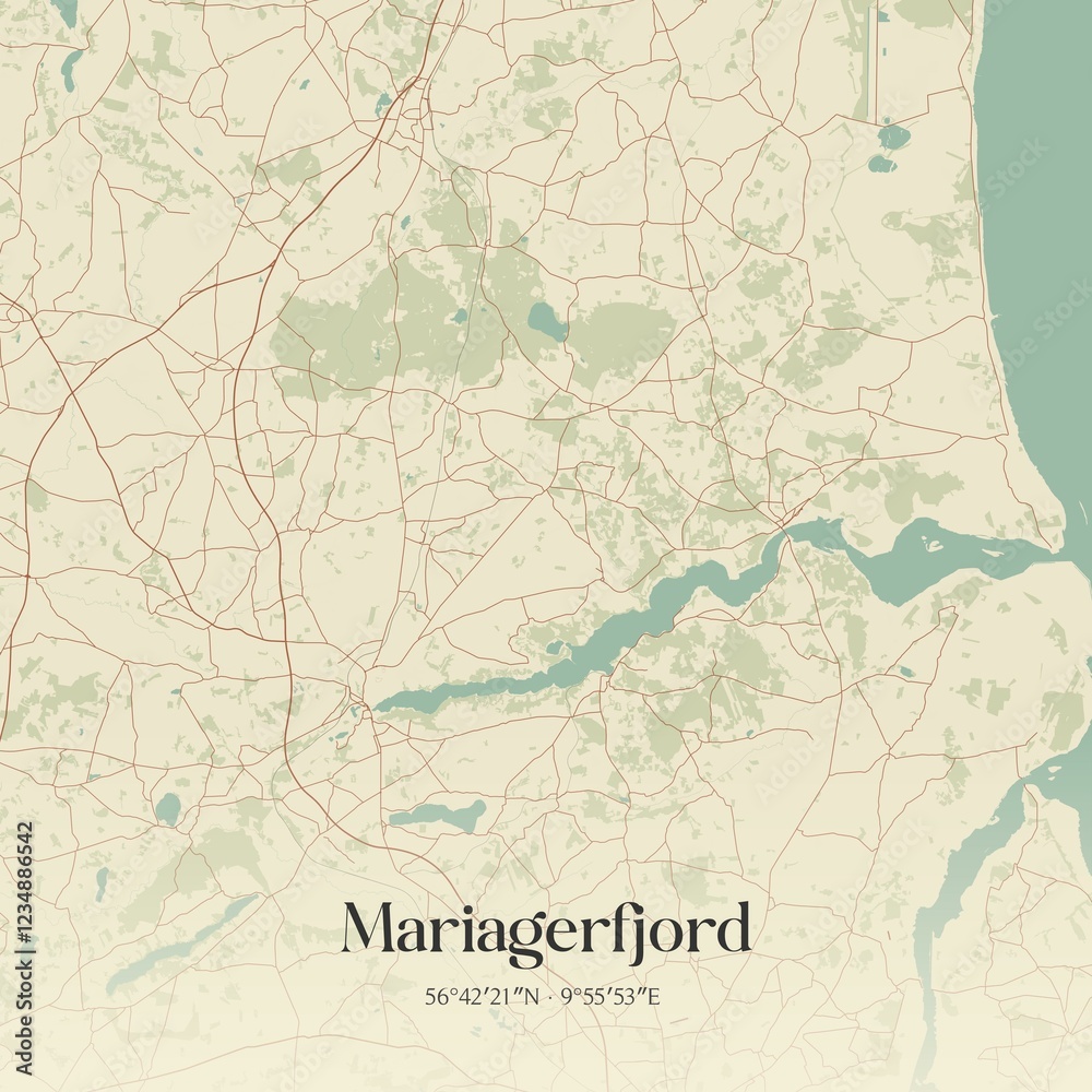 Fototapeta premium Vintage map of Mariagerfjord, Denmark.