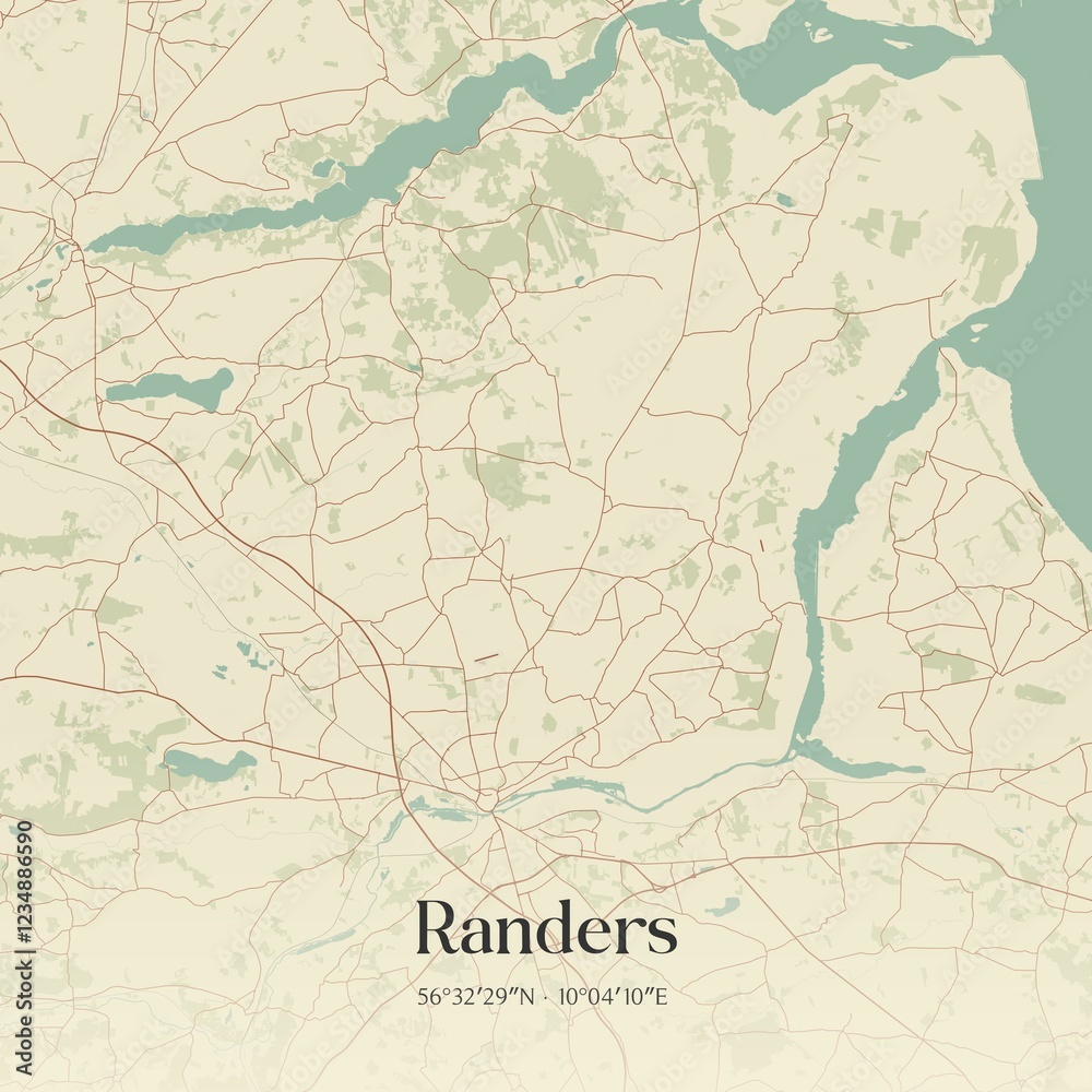 Obraz premium Vintage map of Randers, Denmark.