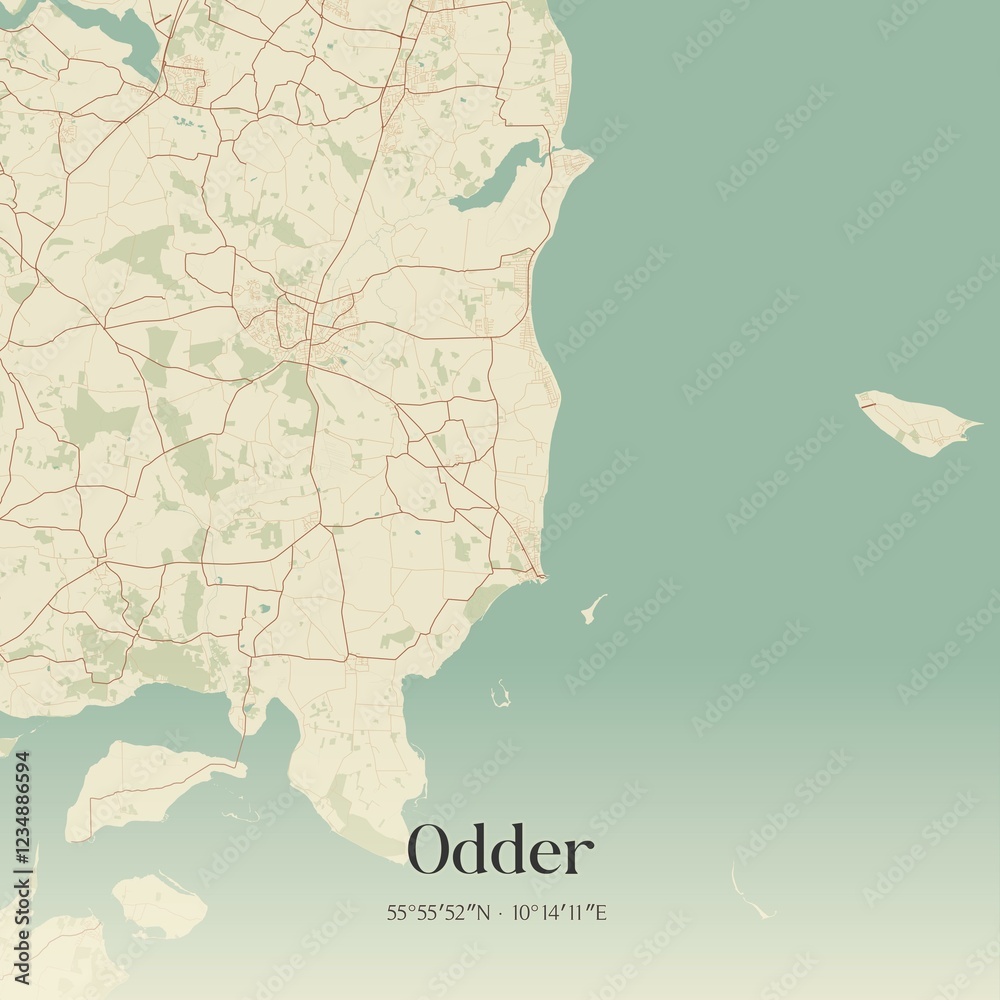 Fototapeta premium Vintage map of Odder, Denmark.