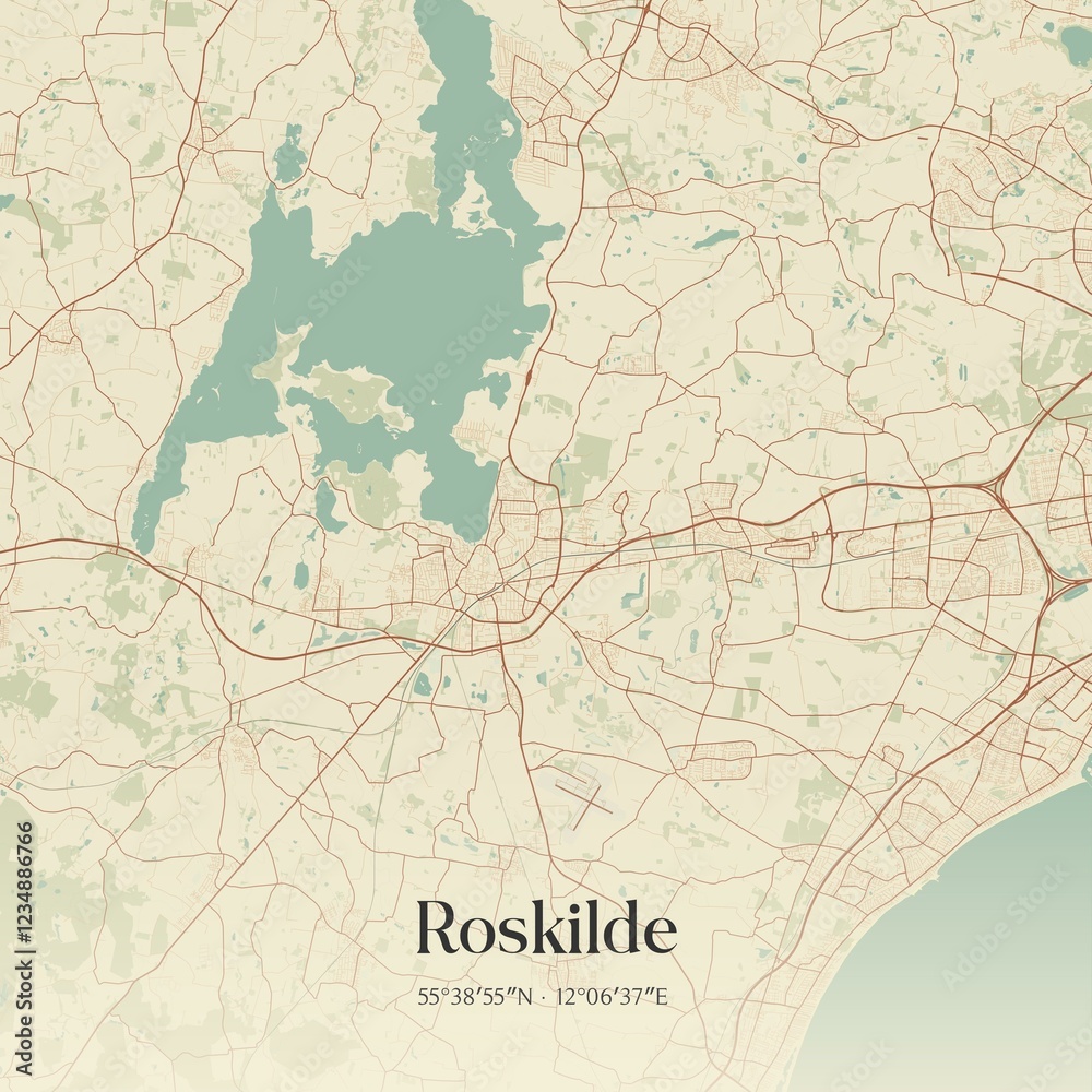 Fototapeta premium Vintage map of Roskilde, Denmark.