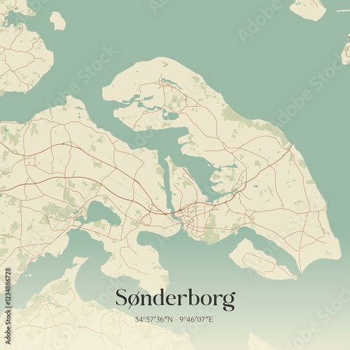 Vintage map of Sønderborg, Denmark. photo