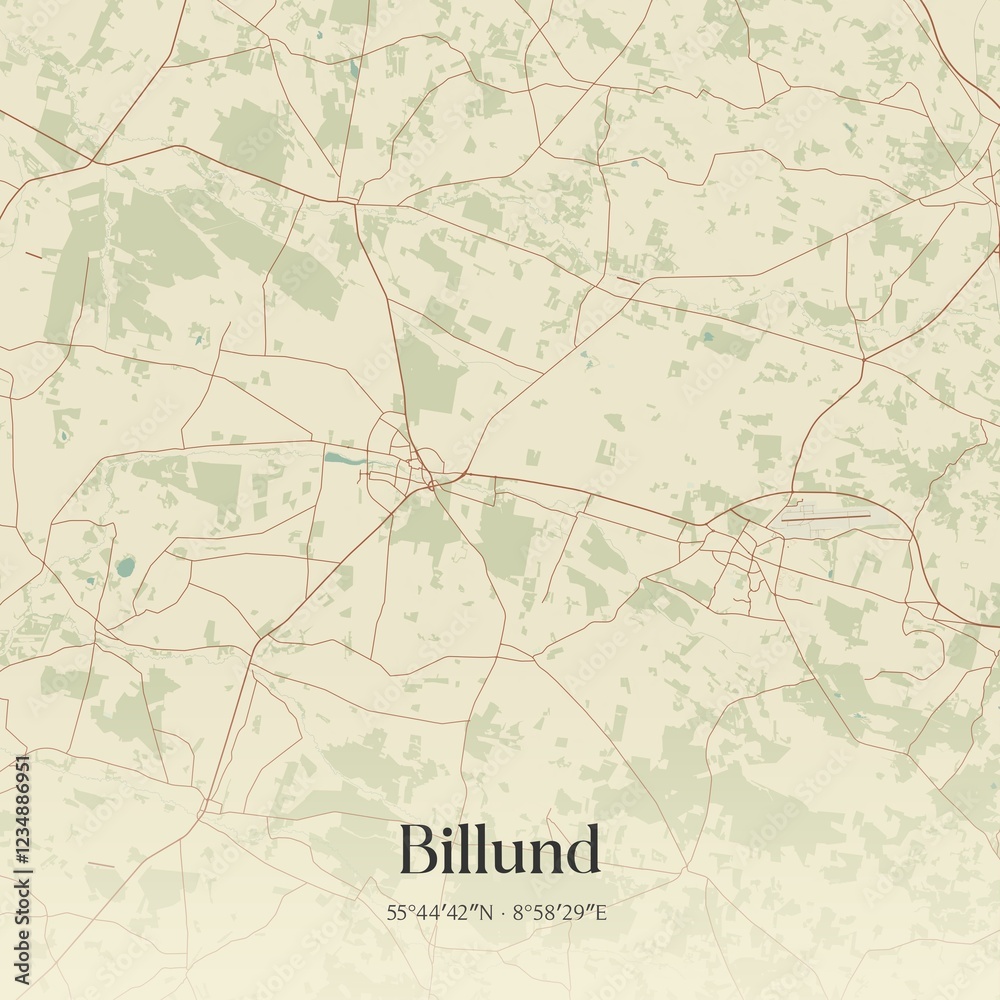 Fototapeta premium Vintage map of Billund, Denmark.