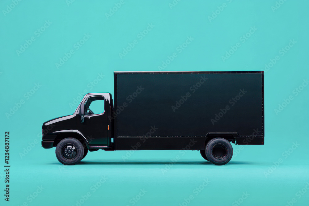 Black delivery truck studio vehicle image minimalist side view commerce Black delivery truck studio vehicle image minimalist side view commerce