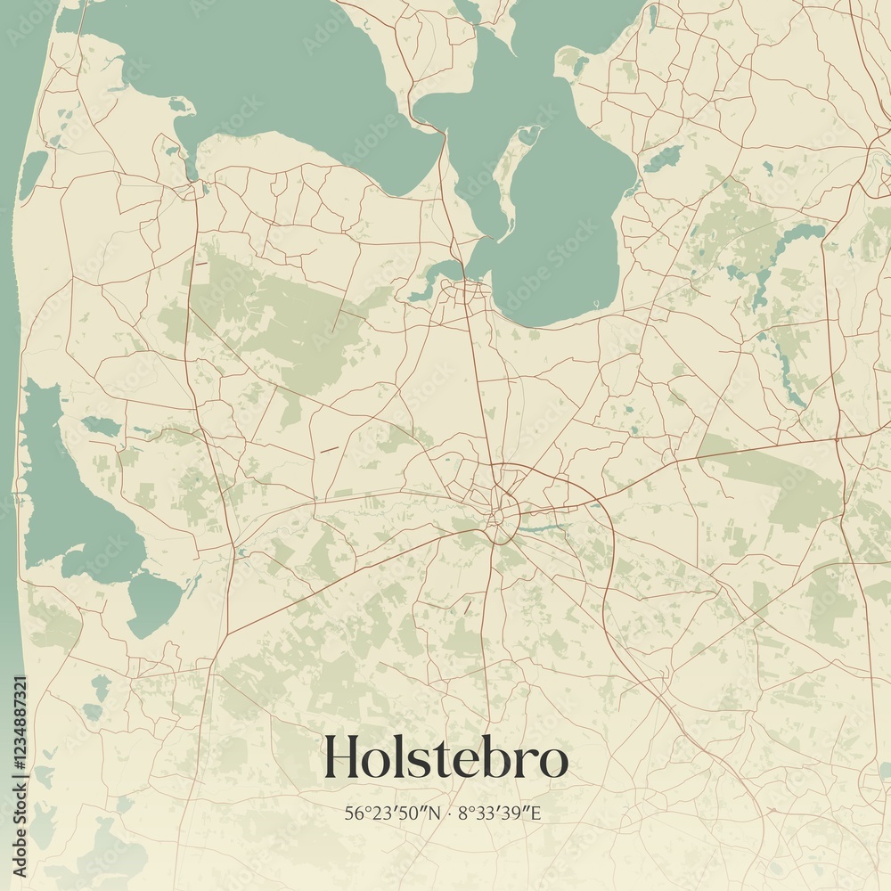 Fototapeta premium Vintage map of Holstebro, Denmark.