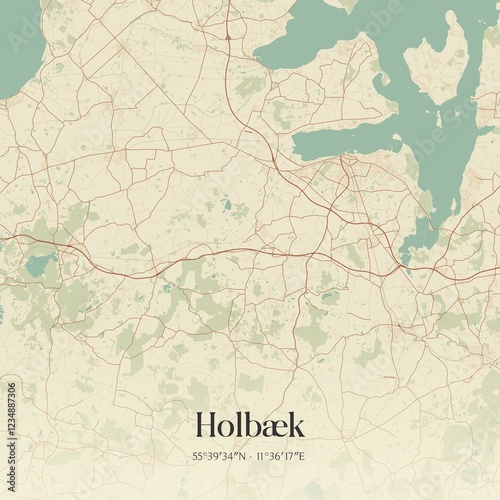 Vintage map of Holbæk, Denmark.