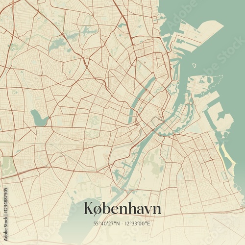 Vintage map of København, Denmark.