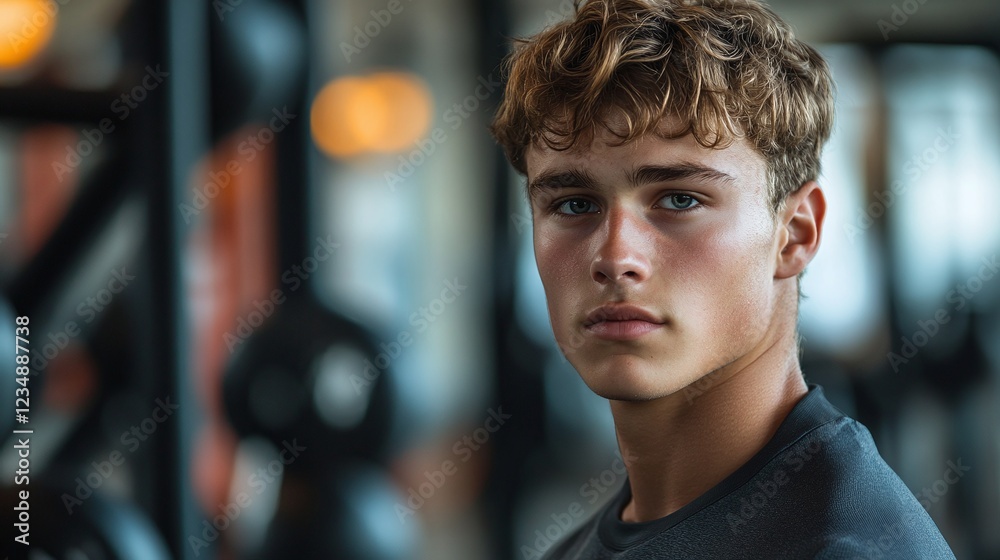 young caucasian man having an intense gym workout, including weight training, fitness exercises, and strength training to enhance muscle and physical fitness