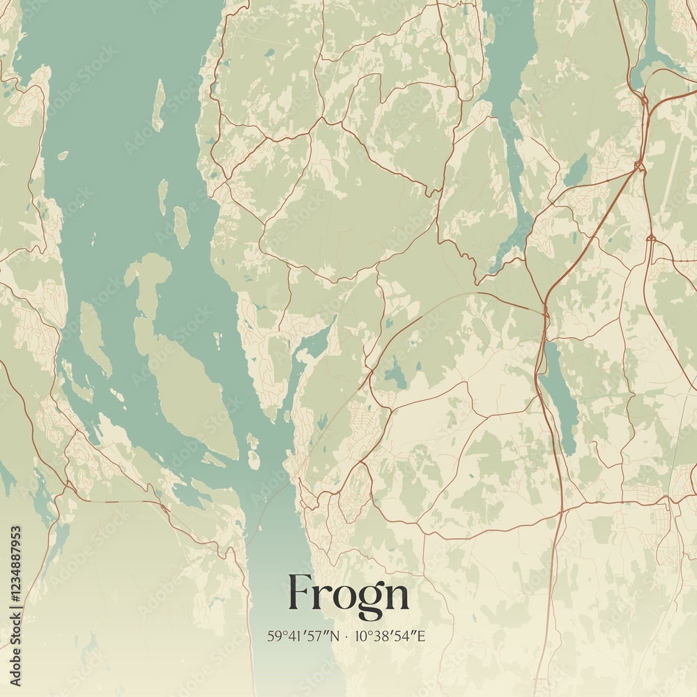 Fototapeta premium Vintage map of Frogn, Norway.