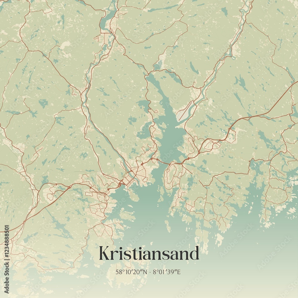 Fototapeta premium Vintage map of Kristiansand, Norway.