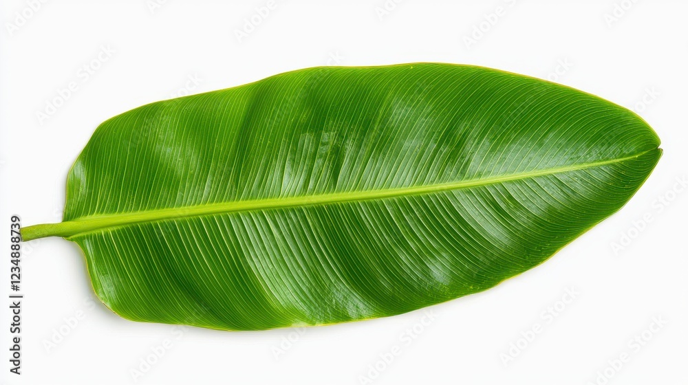 Fototapeta premium Vibrant Green Leaf With Detailed Venation On White Background