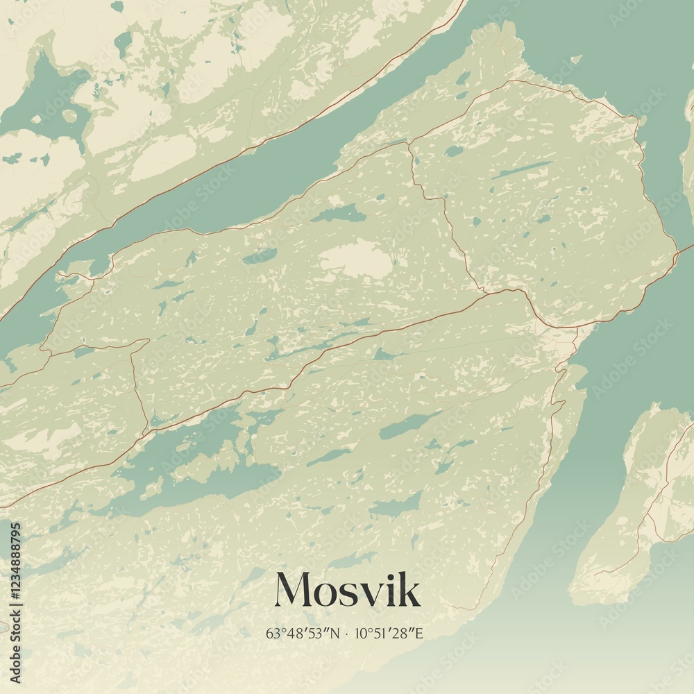 Fototapeta premium Vintage map of Mosvik, Norway.
