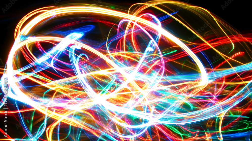 Abstract light painting swirls, vibrant colors, dark background, design element Abstract light painting swirls, vibrant colors, dark background, design element