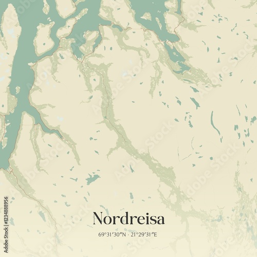 Vintage map of Nordreisa, Norway.