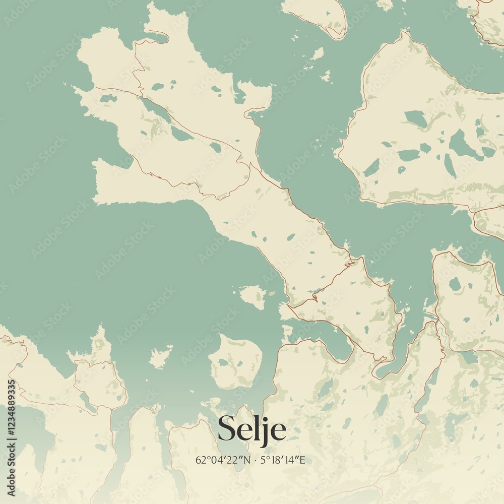 Fototapeta premium Vintage map of Selje, Norway.